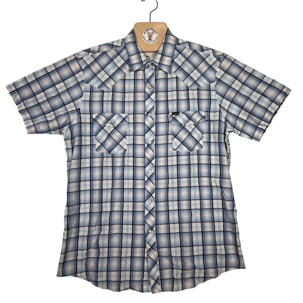 Bullhead Mens XL Plaid Western Pearl Snap Shirt Blue Cotton Cowboy